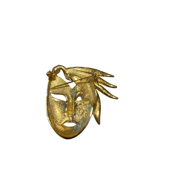 Vintage Gold-Tone & Enamel Face Brooch Pin With Rhinestone Accent Art Deco Style - Picture 5 of 7